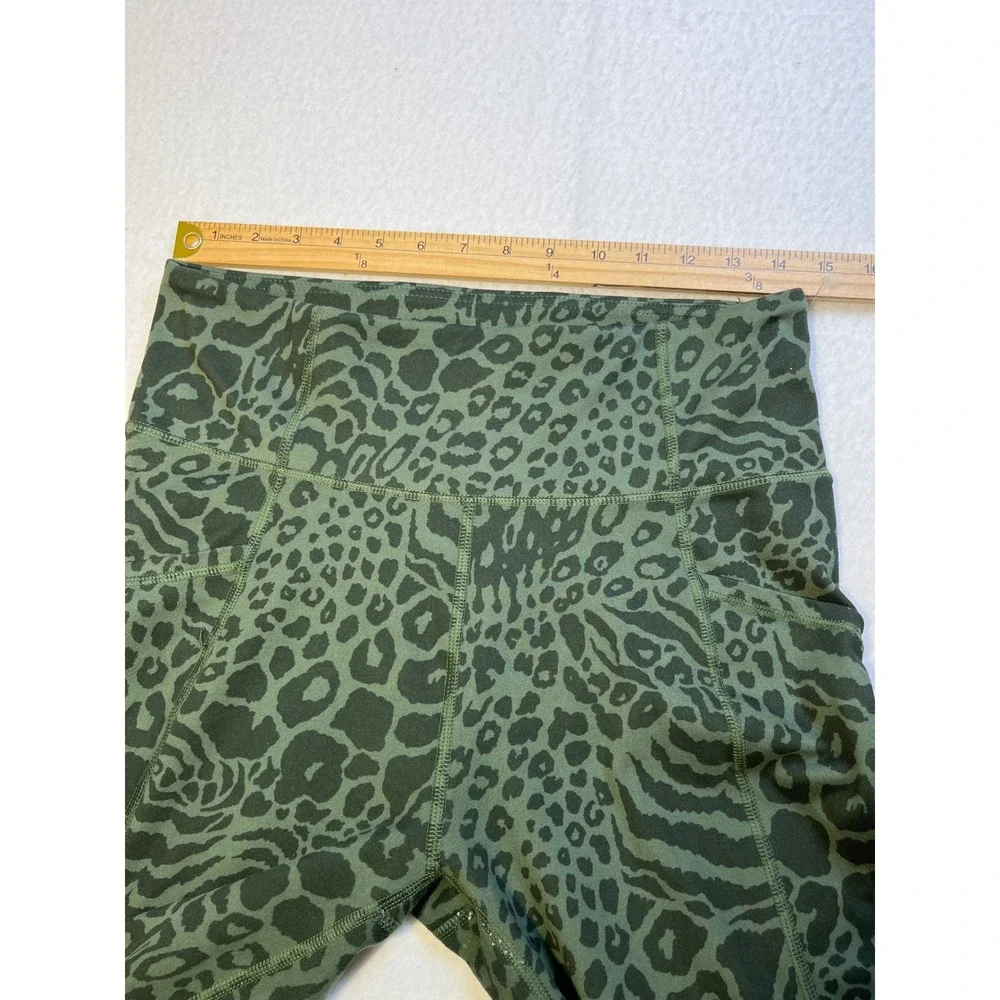 Freely Womens XL Leggings Olive Green Animal Print High Waist Pockets Athletic